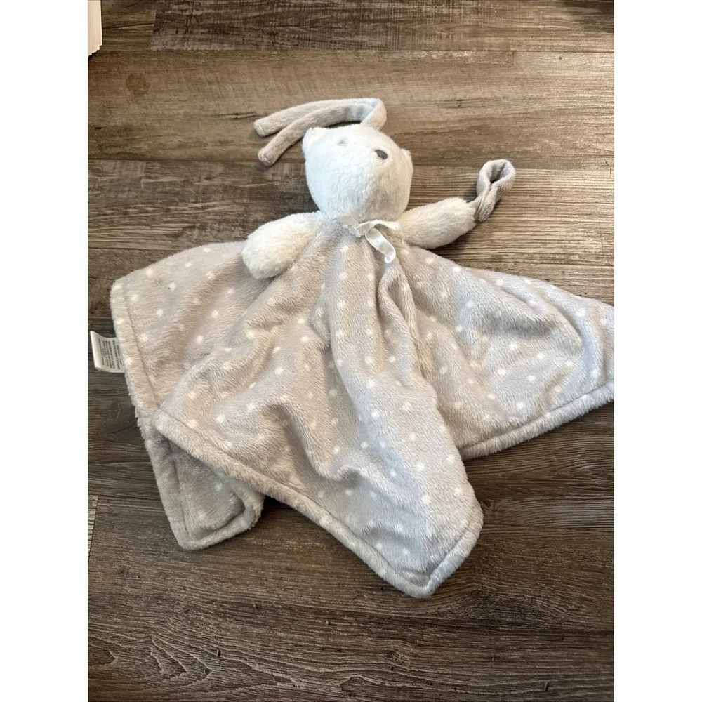 Blankets & and Beyond Gray White Polka Dot Plush Teddy Bear Baby Security Lovey